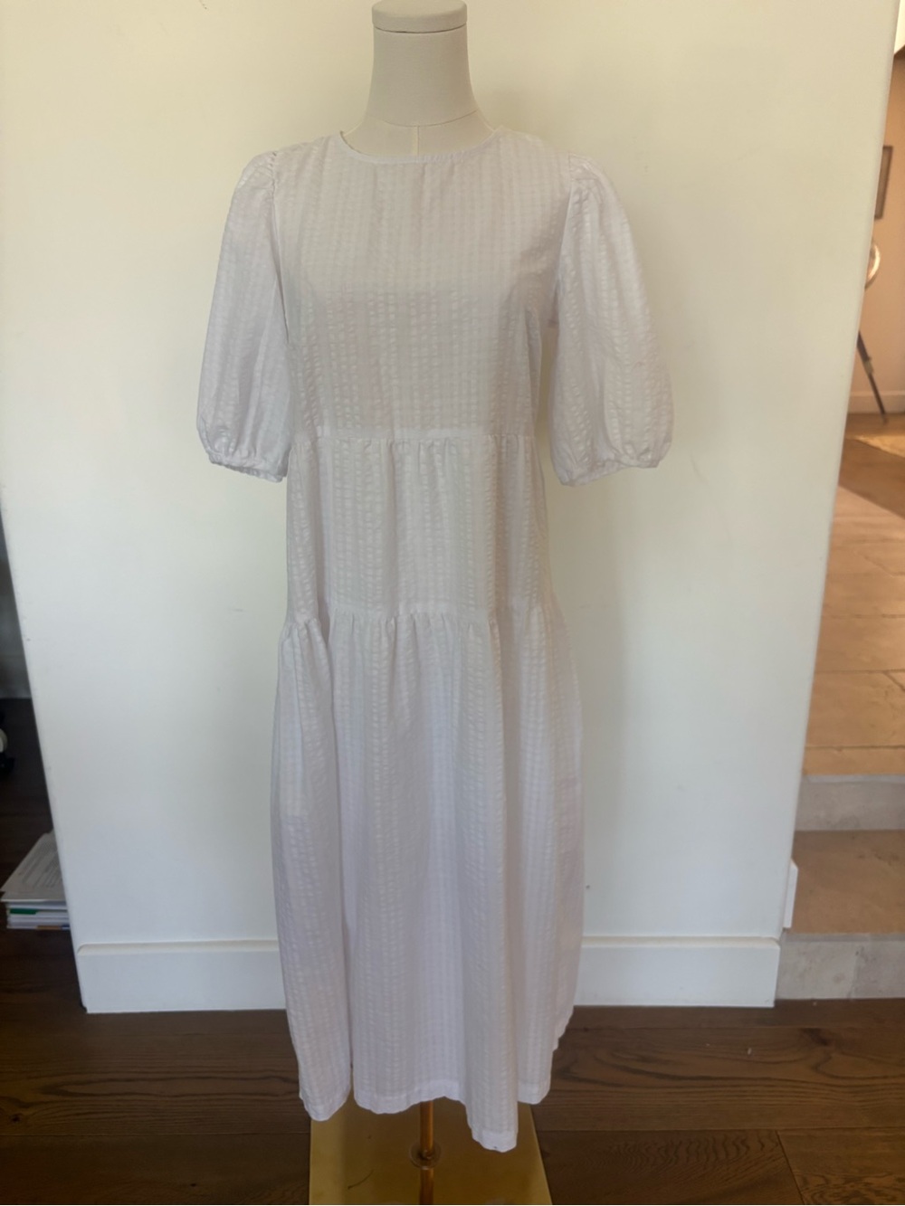 Old Navy White Puff-Sleeve Tiered Midi Dress